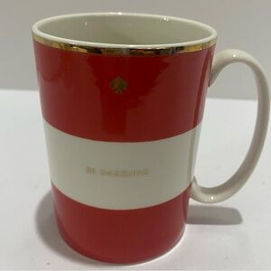 Kate Spade Lenox Mug Simply Sparkling "Be Dazzling" Red White Stripe Gold Trim